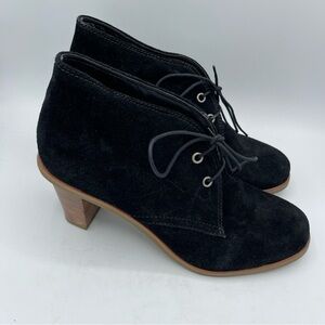 j jill Womens Suede Ankle Boot Bootie Size 10M Black Lace Up 3" Block Heel